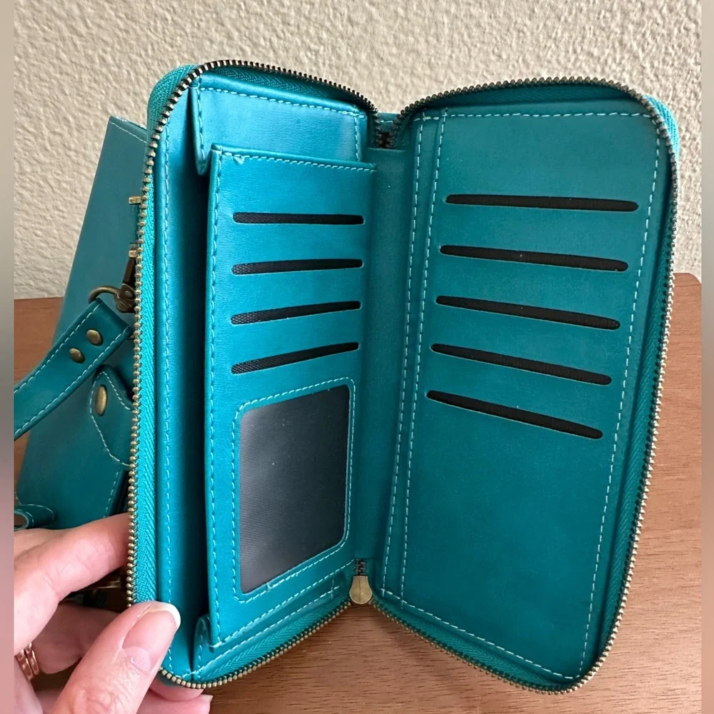 Megshi Multifunctional Turquoise Wallet/Purse Phone Case, fits iPhone 12 Pro Max